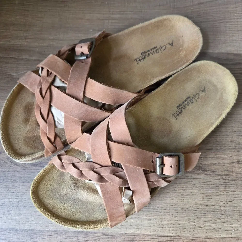 EUC A. GIANNETTI TAN GENUINE LEATHER SANDALS SLIPPERS MADE IN ITALY SIZE 8